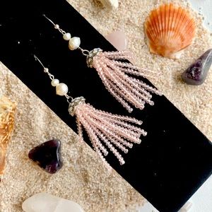 Genuine Pearl Jellyfish Tassel Earrings in Sterling Silver